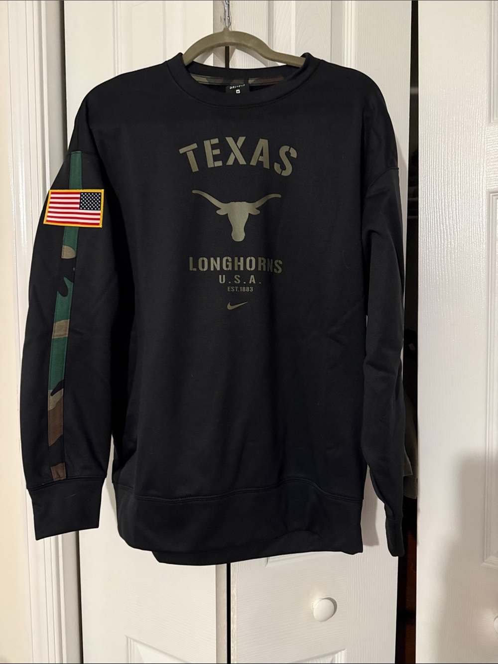 Nike Black Texas Longhorns Crewneck with Camo Sleeve Detail